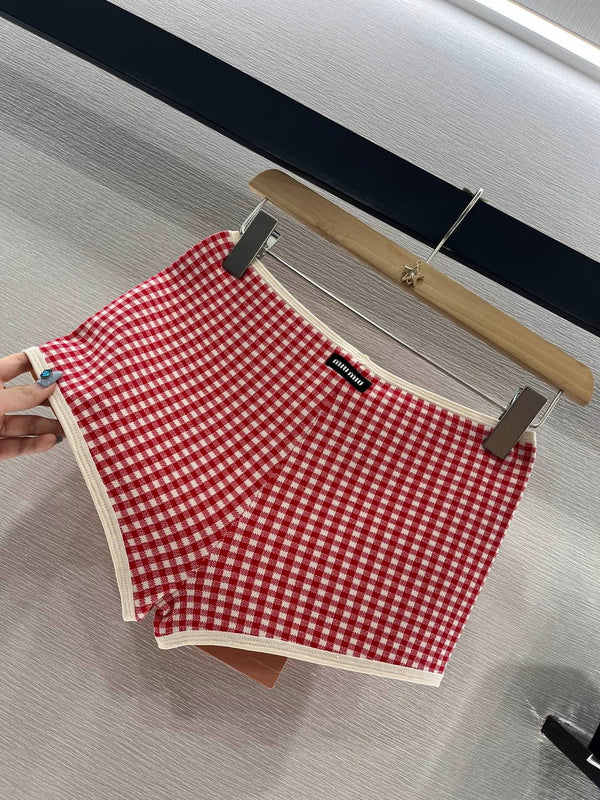 MIUMIU CHECKERED SHORTS AND ROUND-NECK TEE SET 274653
