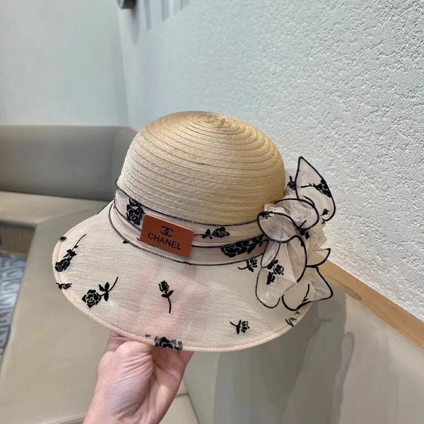 STRAW HAT WITH CHIFFON FLOWER BEIGE 672761