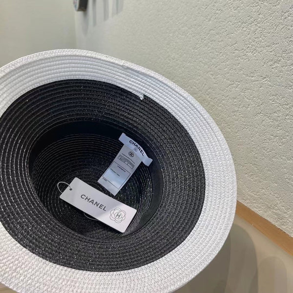 STRAW BUCKET HAT BLACK WITH PEARLS 672762