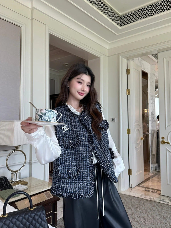 CHANEL 25S GILET EN TWEED À COL ROND STYLE 151