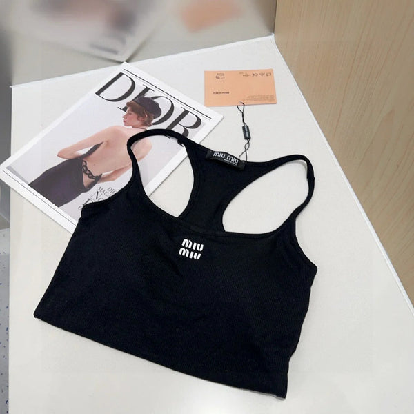 CAMISOLE 617514 IN BLACK COTTON RIBBED KNIT