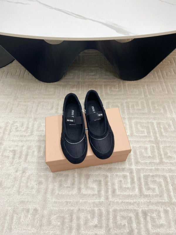 BALLET FLAT SHOES IN BLACK MESH AND SUEDE