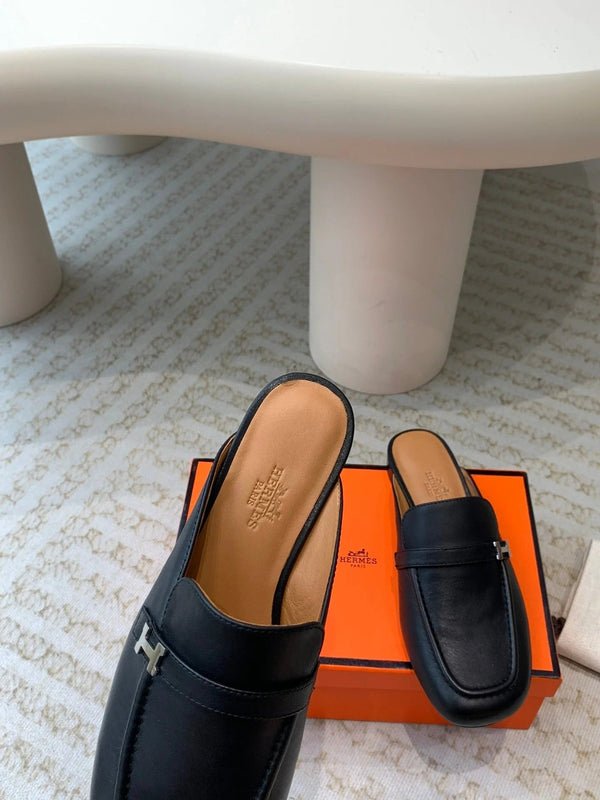 IENA MULE BLACK AND TAWNY CALFSKIN