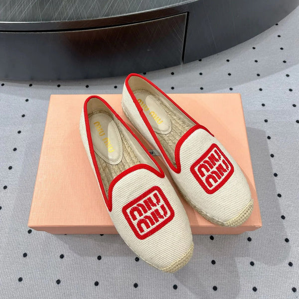Loafer Shoes Ivory With Red Border Fabric Linen