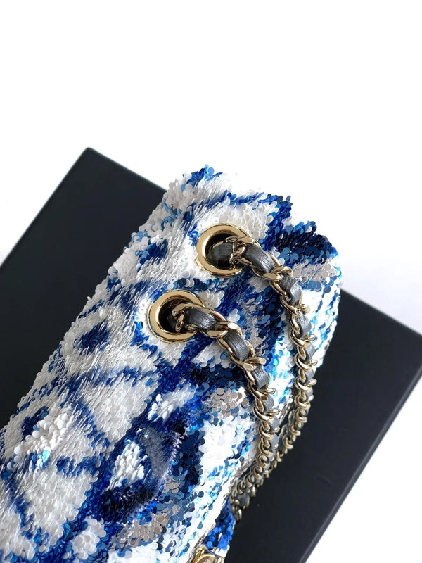 Chanel 2026 Flap Bag 20cm Blue mix Colors Sequin Leather
