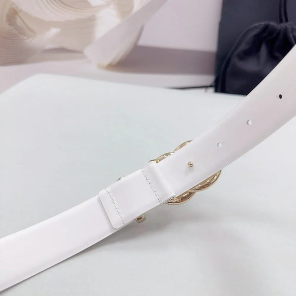 CINTURA CC 30MM IN PELLE DI VITELLO LISCIA BIANCA CON FERRAMENTA IN METALLO