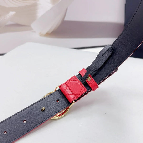 CC 30MM BELT IN CHERRY RED CALFSKIN GOLD HARDWARE ATTACH PEARLS