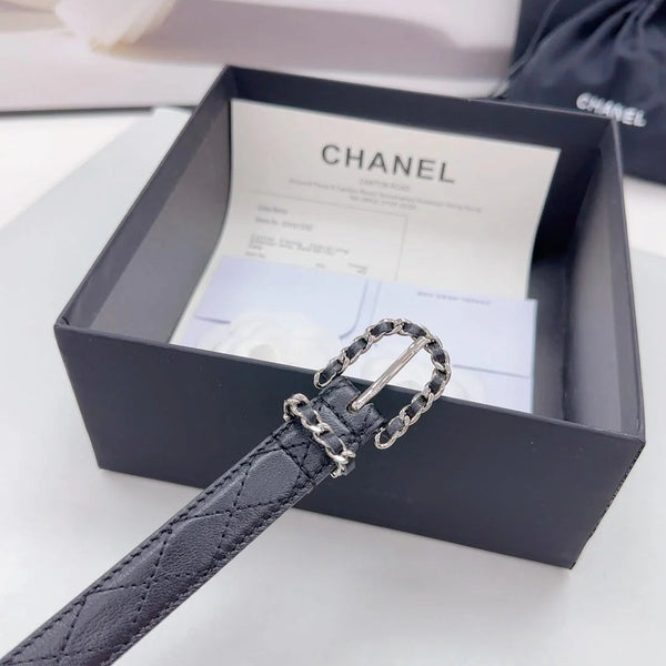 CINTURA CC 20 MM IN VITELLO NERO FERRAMENTA ARGENTO