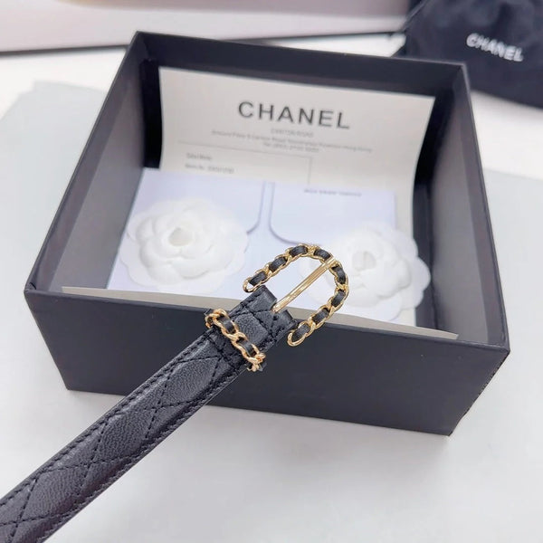 CINTURA CC 20 MM IN VITELLO NERO FERRAMENTA ORO