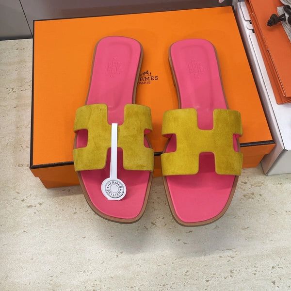 HM 26ss Oran Sandals Pink Yellow Suede Cowhide 607207