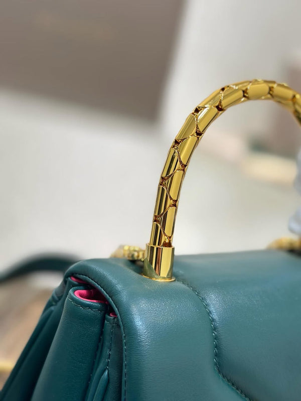 BVL Serpenti Reverse Top Handle 20cm Emerald Green Calfskin GHW 188554