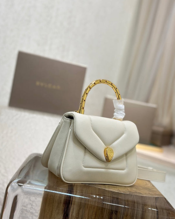 BVL Serpenti Reverse Top Handle 20cm White Calfskin GHW 188563