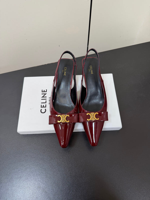 CE 26s Triomphe Slingback Pumps Patent Calfskin Gold Hardware