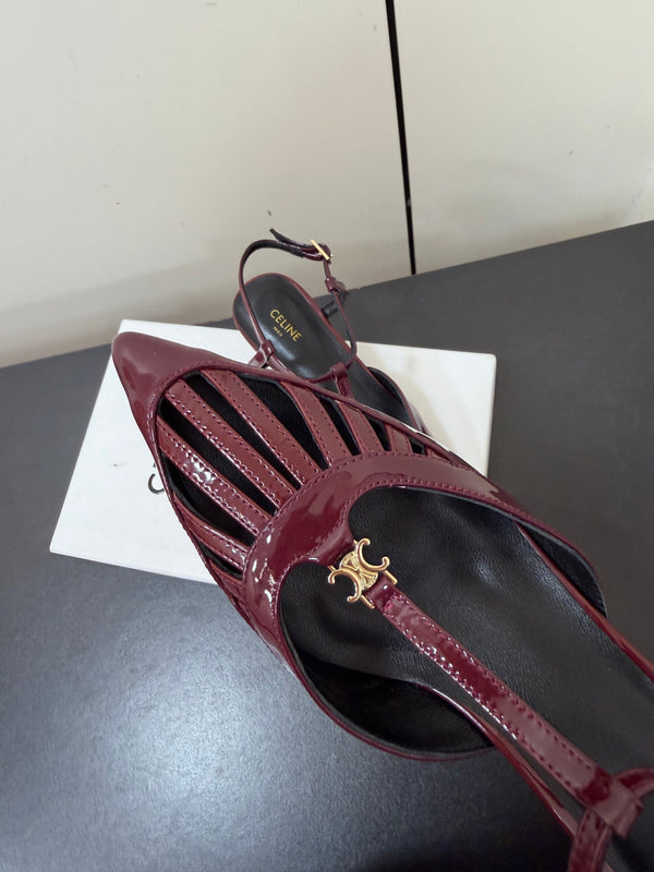 CE 26s Triomphe T-Strap Slingback Pumps Patent Calfskin