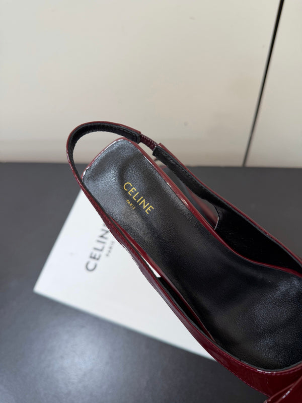 CE 26s Triomphe Slingback Pumps Patent Calfskin Gold Hardware