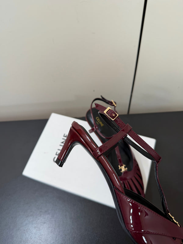 CE 26s Triomphe T-Strap Slingback Pumps Patent Calfskin