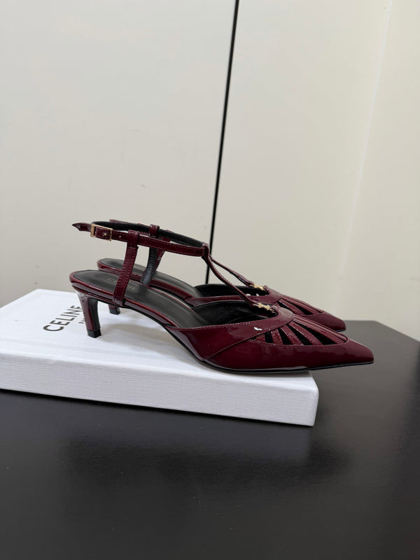 CE 26s Triomphe T-Strap Slingback Pumps Patent Calfskin