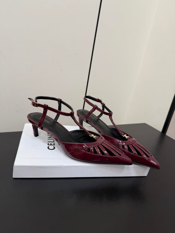 CE 26s Triomphe T-Strap Slingback Pumps Patent Calfskin