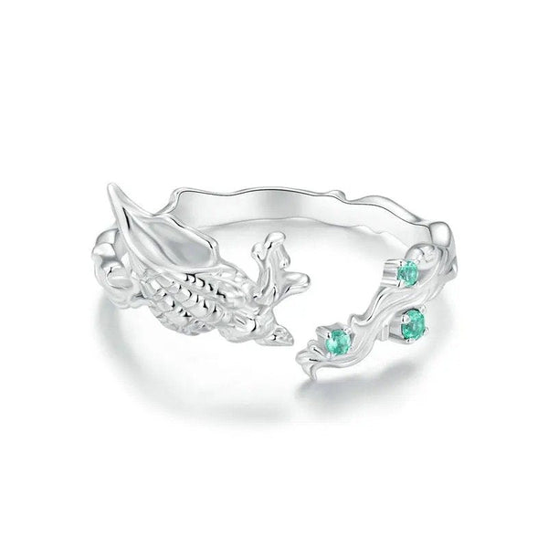 Anello aperto a conchiglia con zirconi cubici verdi intarsiati, serie Ocean, anelli regolabili