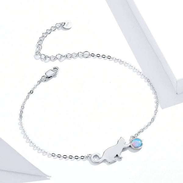 Cute Pussy Cat Opal Link Bracelet for Women