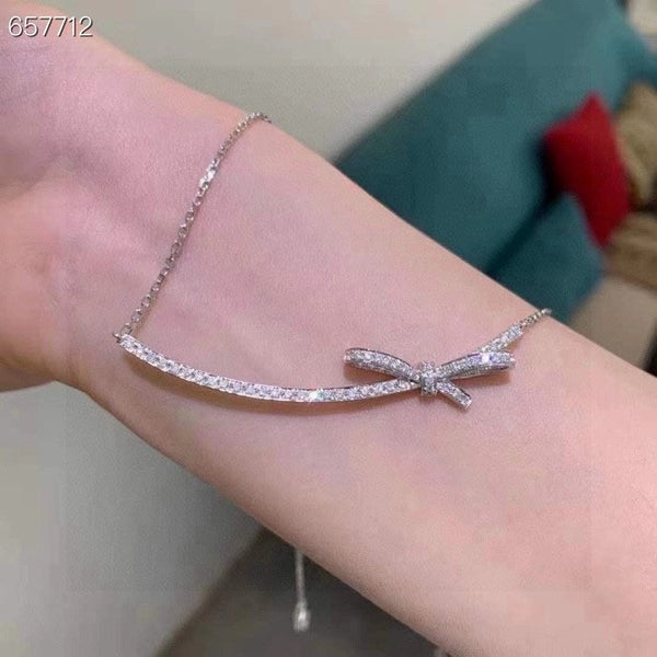 RUBAN BOW IN 18K WHITE GOLD PLATING DIAMOND NECKLACE