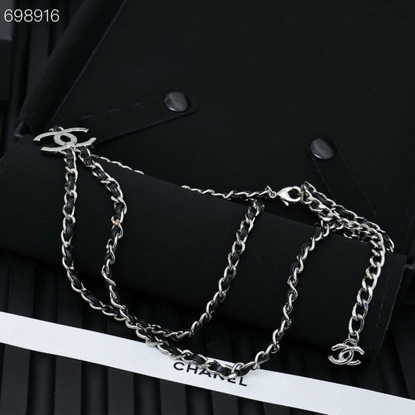 NECKLACE DOUBLE C IN BLUE DENIM BLACK SILVER TWO-LAYER