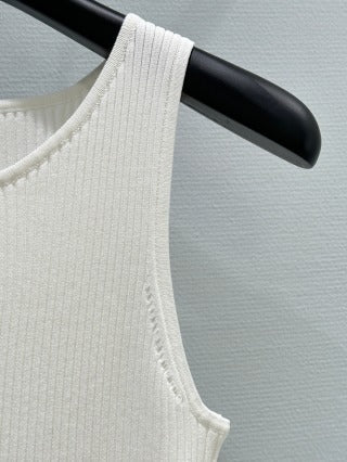 Miu Miu 2025 Round Neck Sleeveless Vest White Viscose