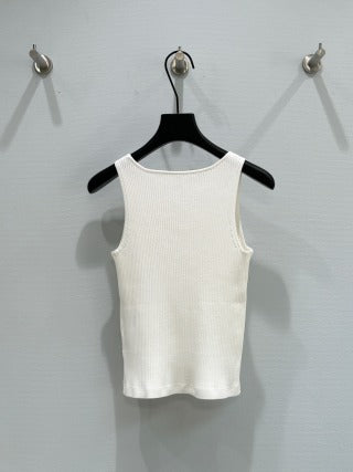 Miu Miu 2025 Round Neck Sleeveless Vest White Viscose