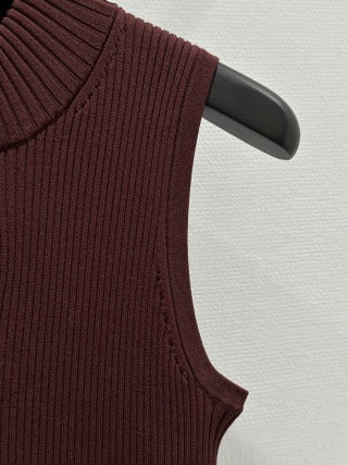 Miu Miu 2025 Round Neck Sleeveless Vest Brown Viscose