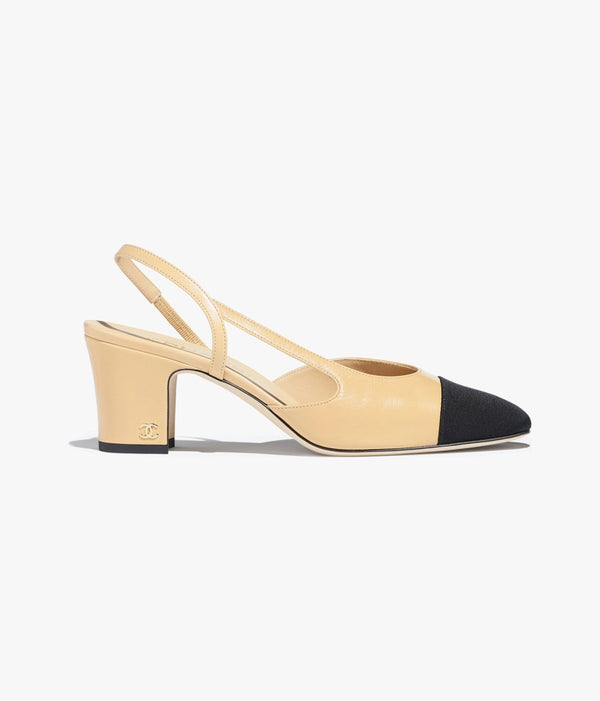 slingback beige nero pelle di capra