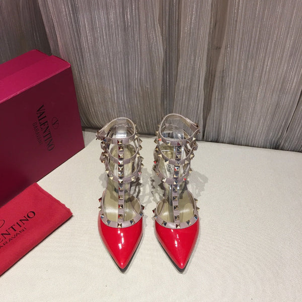 Valentino Rockstud Caged Pumps 65mm Red Patent Leather 239631