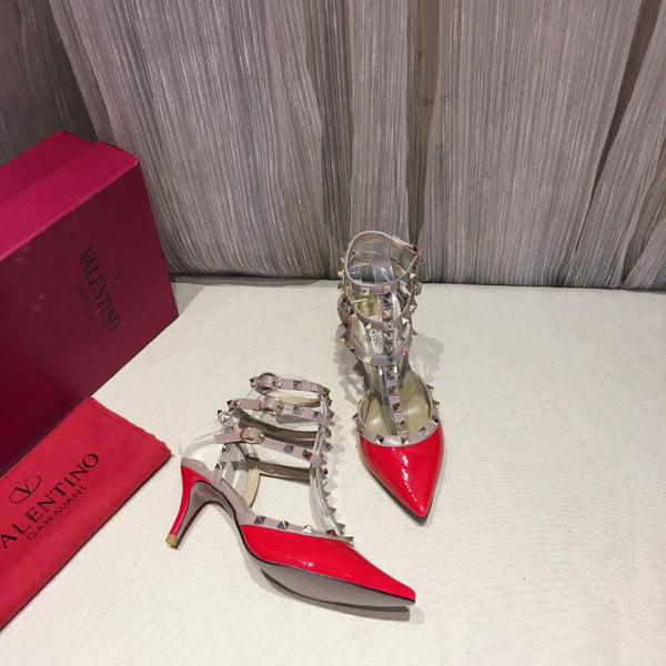 Valentino Rockstud Caged Pumps 65mm Red Patent Leather 239631