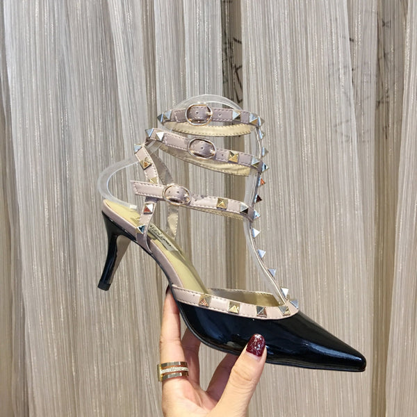 Valentino Rockstud Caged Pumps 65mm Nero mix Nude Pelle Verniciata 239637
