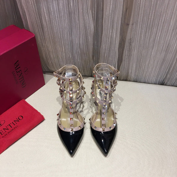Valentino Rockstud Caged Pumps 65mm Nero mix Nude Pelle Verniciata 239637