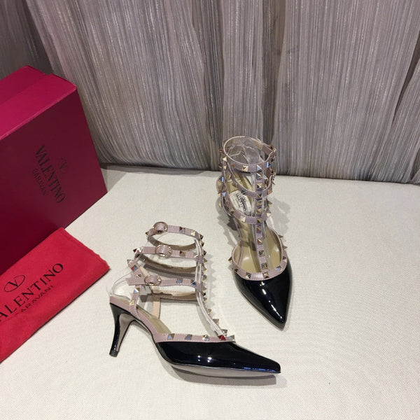 Valentino Rockstud Caged Pumps 65mm Nero mix Nude Pelle Verniciata 239637