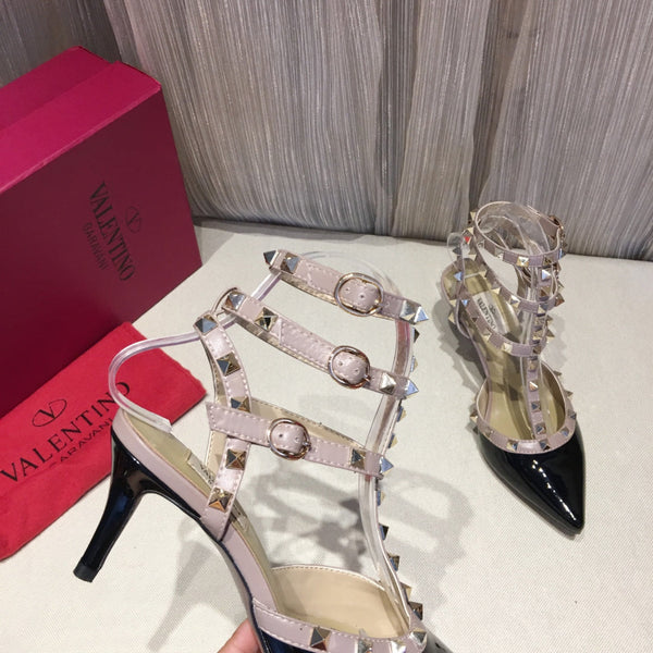 Valentino Rockstud Caged Pumps 65mm Nero mix Nude Pelle Verniciata 239637