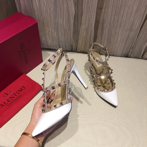 Valentino Rockstud Caged Pumps 100mm White Patent Leather 239634