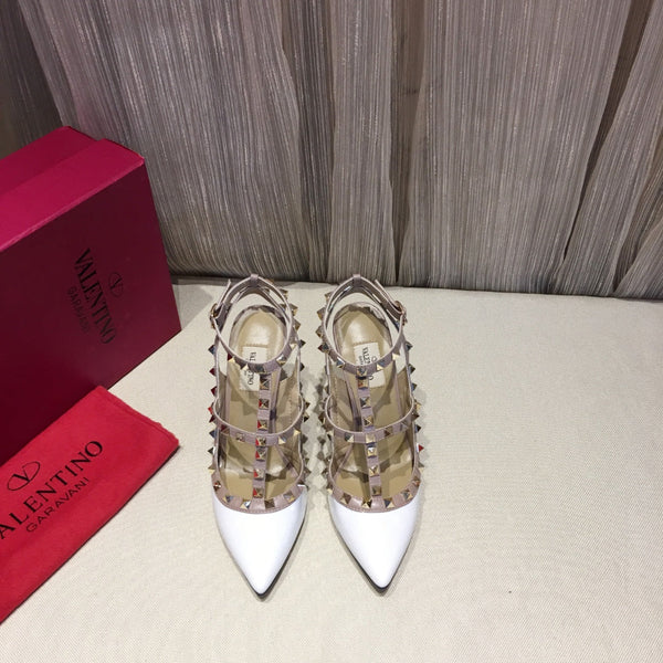 Valentino Rockstud Caged Pumps 100mm White Patent Leather 239634