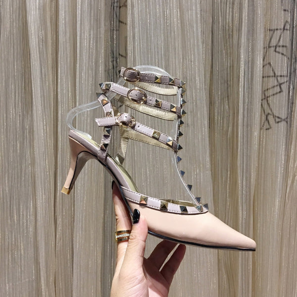 Valentino Rockstud Caged Pumps 65mm Nude Patent Leather 239635