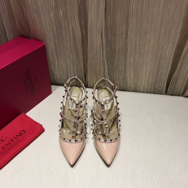 Valentino Rockstud Caged Pumps 100mm Nude Patent Leather 239636