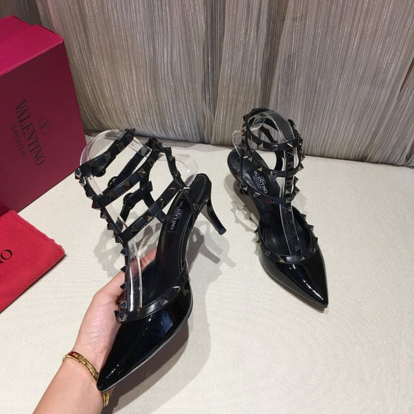 Valentino Rockstud Caged Pumps 65mm Black Patent Leather 239639