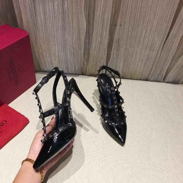 Valentino Rockstud Caged Pumps 100mm Pelle Verniciata Nera 239640
