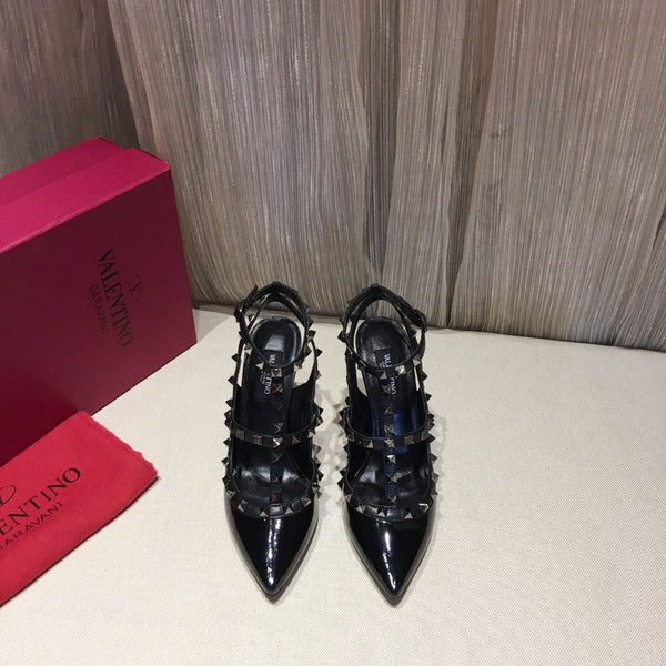 Valentino Rockstud Caged Pumps 100mm Pelle Verniciata Nera 239640
