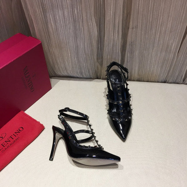 Valentino Rockstud Caged Pumps 100mm Pelle Verniciata Nera 239640