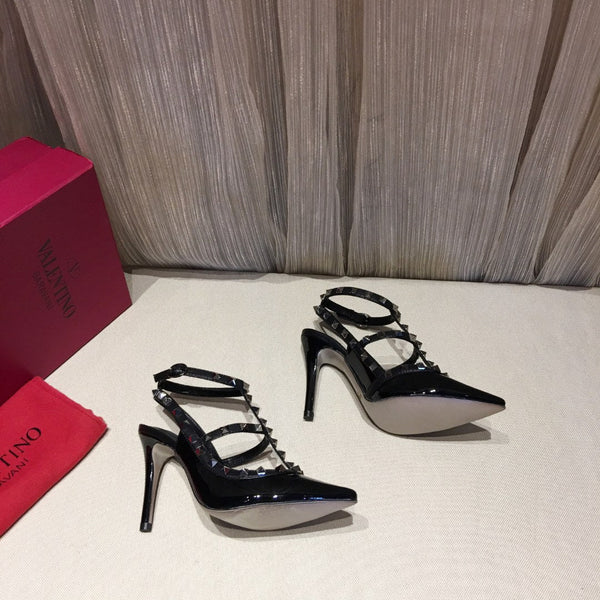 Valentino Rockstud Caged Pumps 100mm Pelle Verniciata Nera 239640