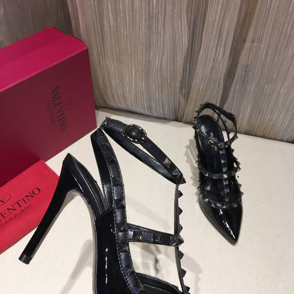 Valentino Rockstud Caged Pumps 100mm Pelle Verniciata Nera 239640