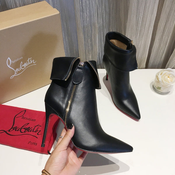 CL Stivaletti da donna con cerniera 100mm in pelle di vitello nera