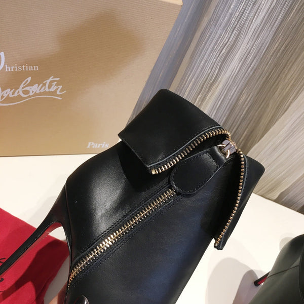 CL Stivaletti da donna con cerniera 100mm in pelle di vitello nera