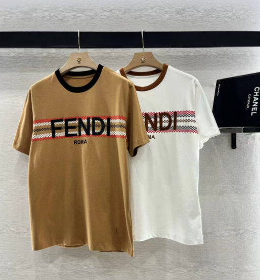 Fendi Embroidered Top Brown White Cotton