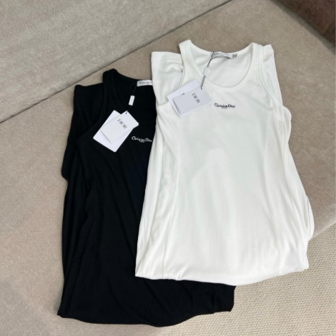 CD 25 Embroidered Threaded Vest Dress Black White Cotton